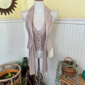 LaRok Beige Fitted Sleeveless Vest With Button Front & Tie Detail